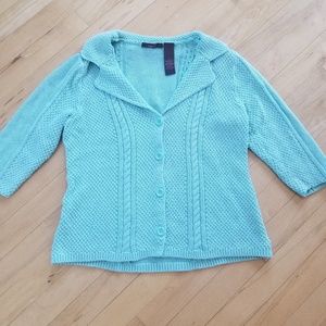 Vintage Aqua Knit Cardigan Sweater with Collar